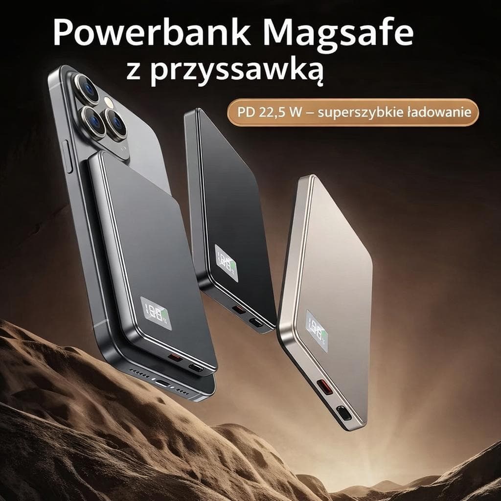 Przenośny magnetyczny powerbank bezprzewodowy PD22.5W o pojemności 500000 mAh z szybkim ładowaniem.